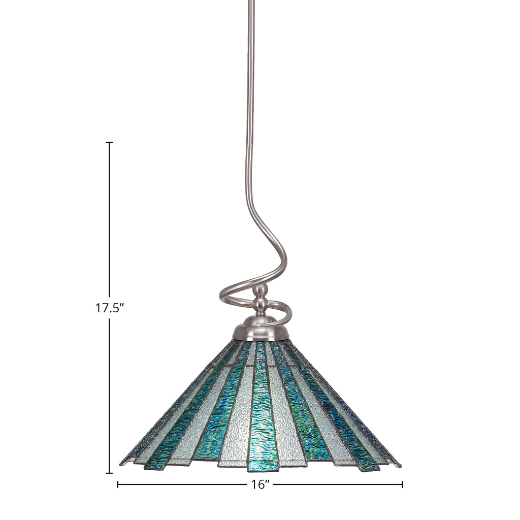 Capri One Light Pendant in Brushed Nickel with 16" Sea Ice Art Glass Shade