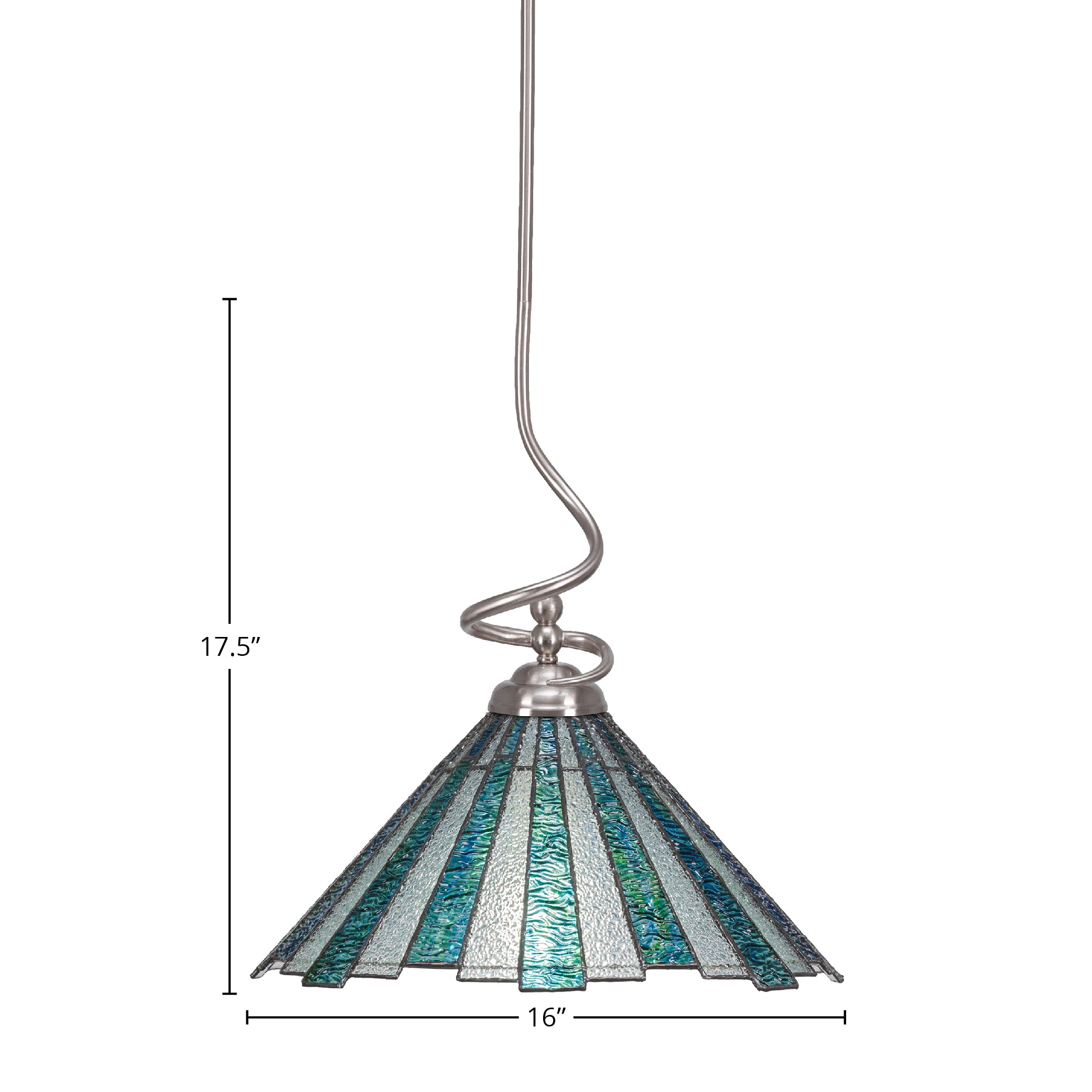 Capri One Light Pendant in Brushed Nickel with 16" Sea Ice Art Glass Shade