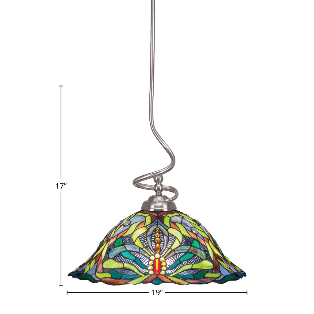 Capri One Light Pendant in Brushed Nickel with 19" Kaleidoscope Art Glass Shade