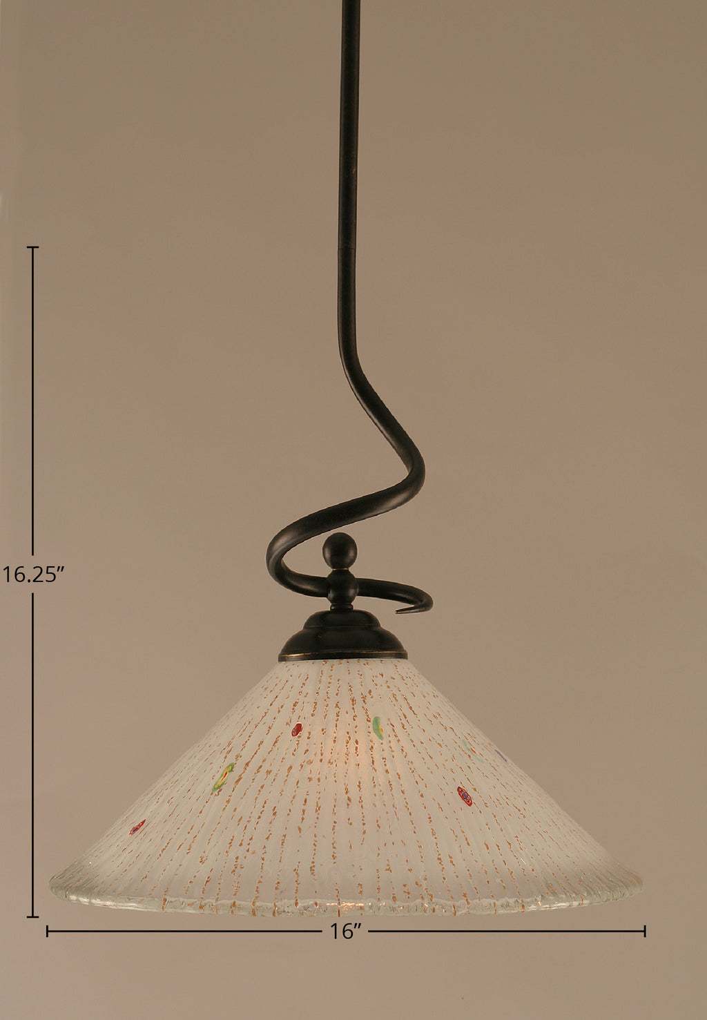 Capri One Light Pendant in Dark Granite with 16" Frosted Crystal Shade