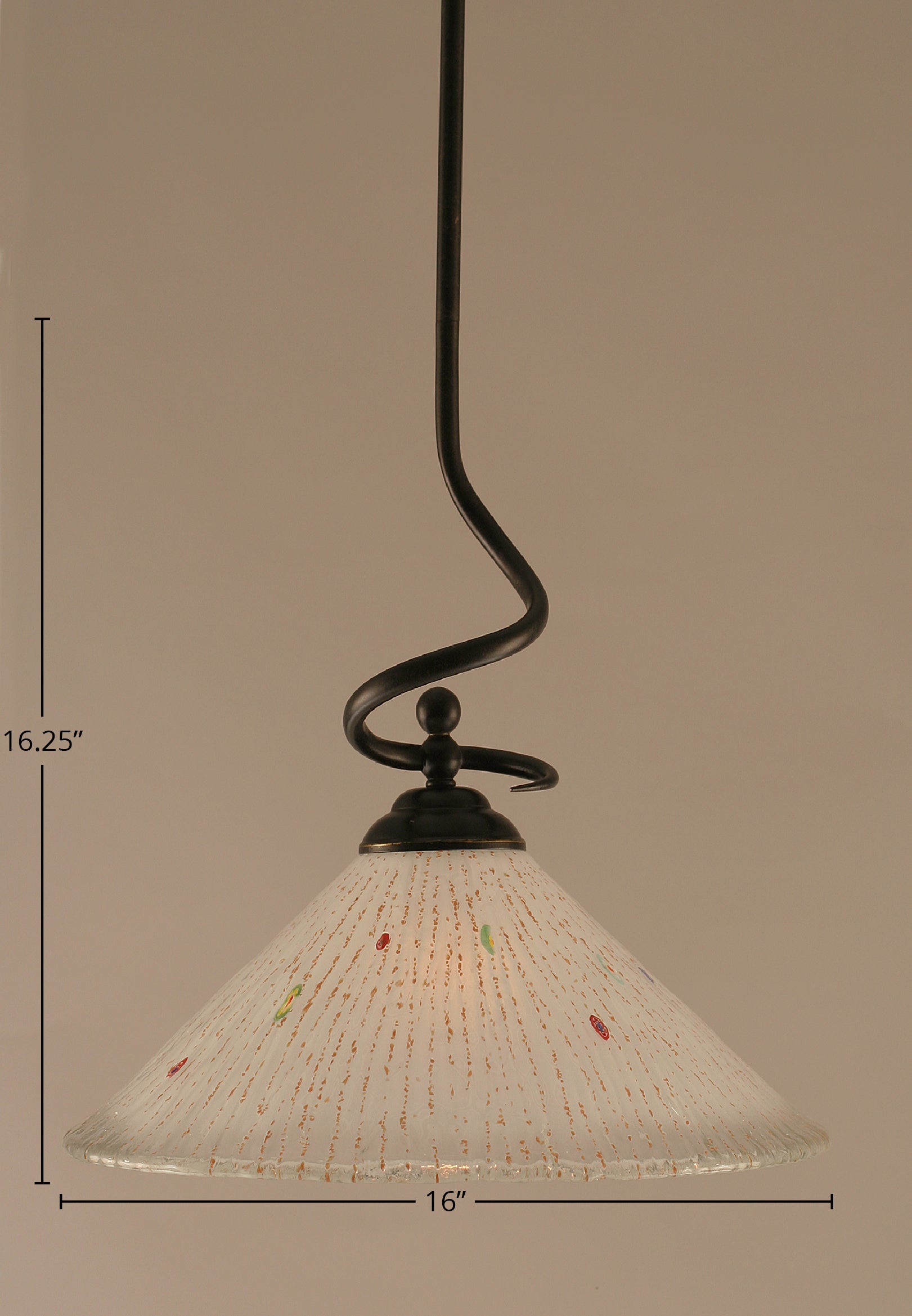 Capri One Light Pendant in Dark Granite with 16" Frosted Crystal Shade