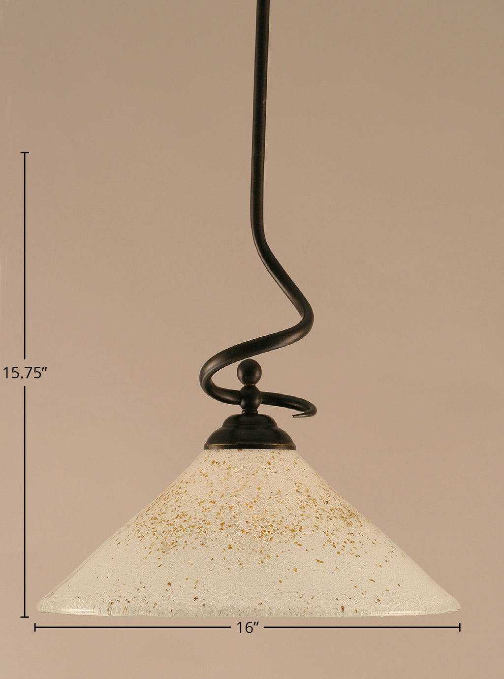 Capri One Light Pendant in Dark Granite with 16" Gold Ice Shade