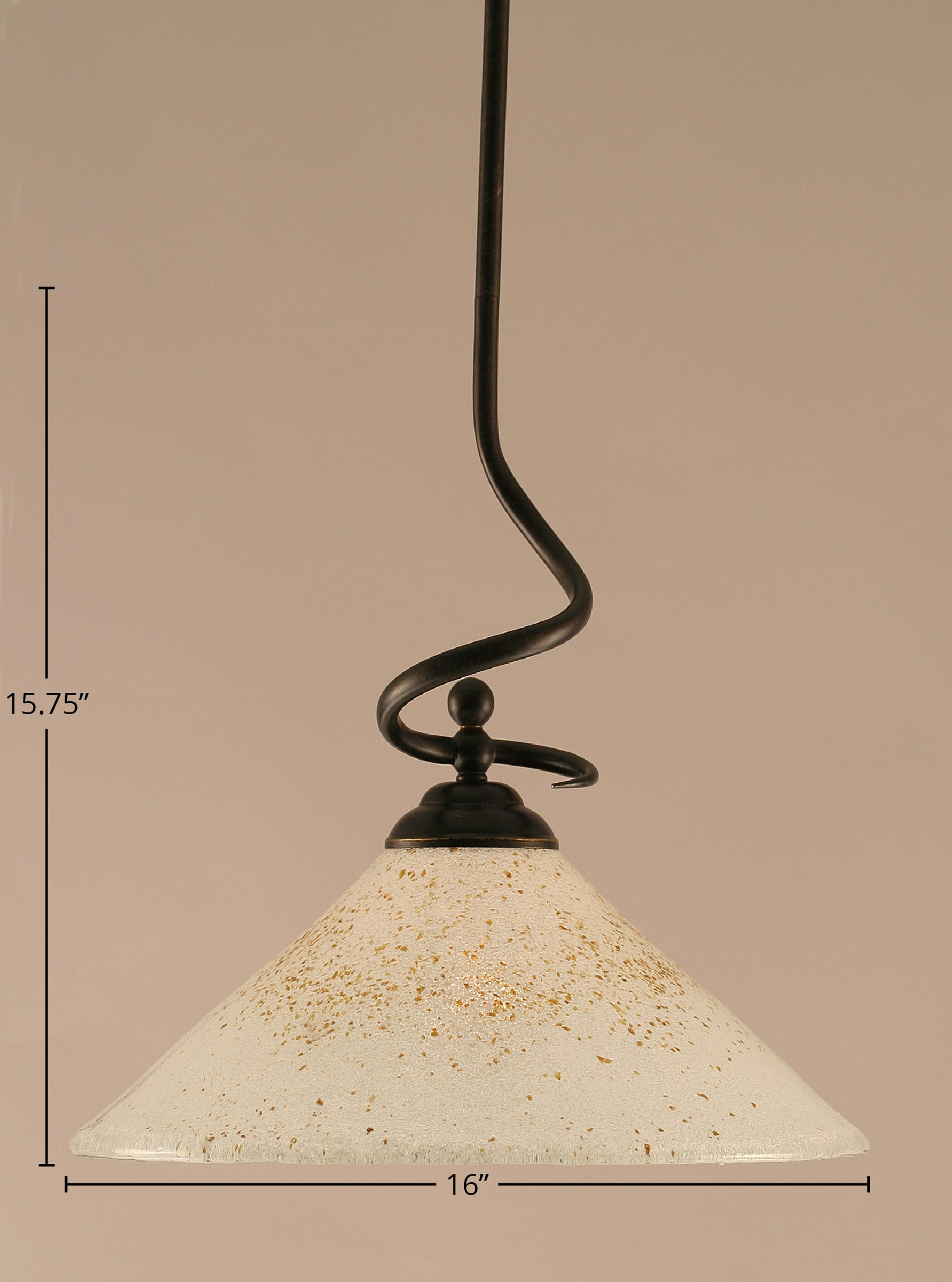 Capri One Light Pendant in Dark Granite with 16" Gold Ice Shade