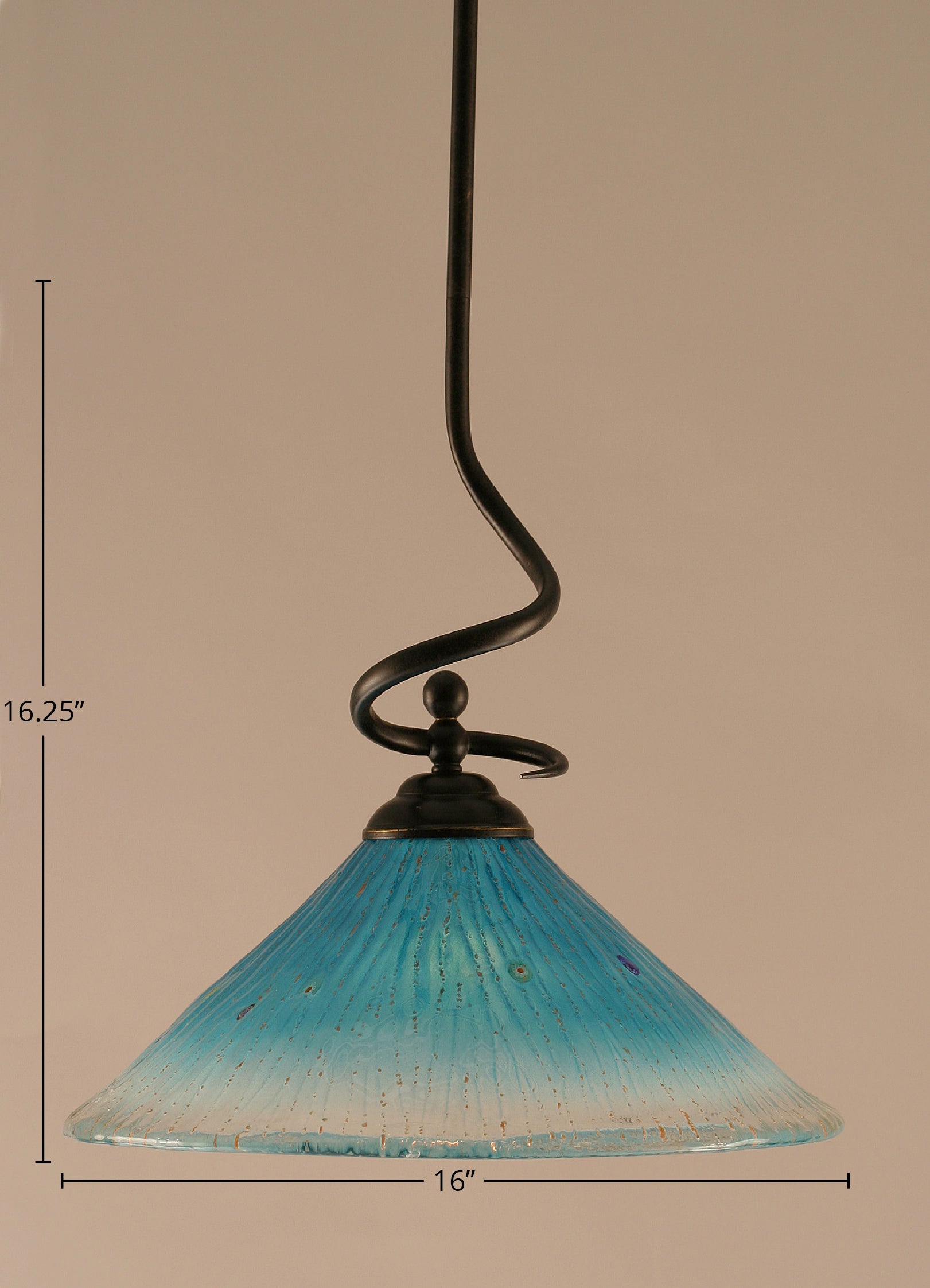 Capri One Light Pendant in Dark Granite with 16" Teal Crystal Shade