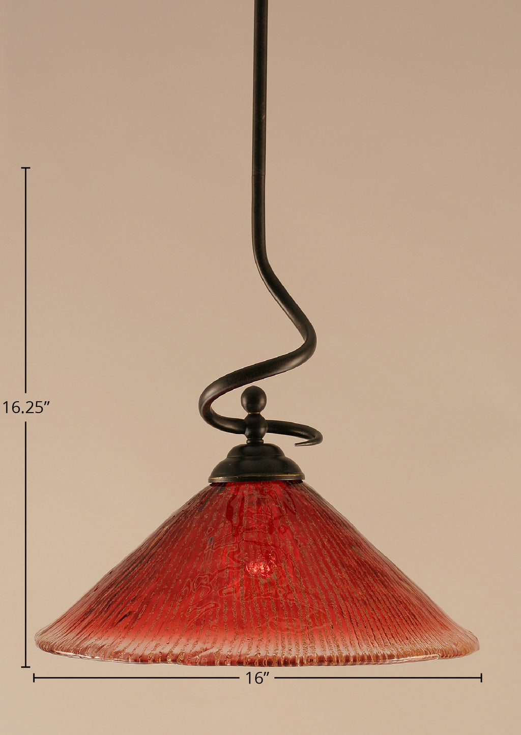 Capri One Light Pendant in Dark Granite with 16" Raspberry Crystal Shade