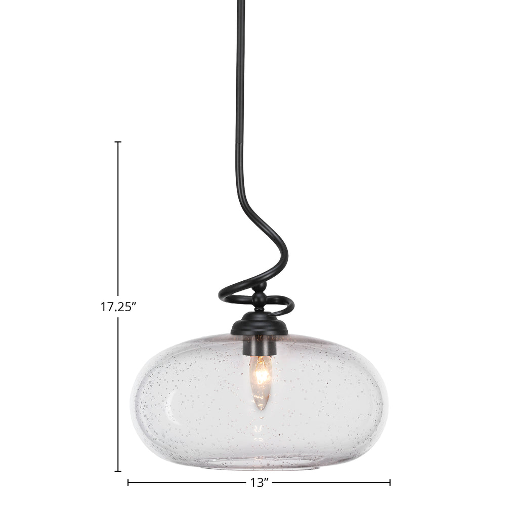 Capri One Light Pendant in Matte Black with 13" Clear Bubble Shade