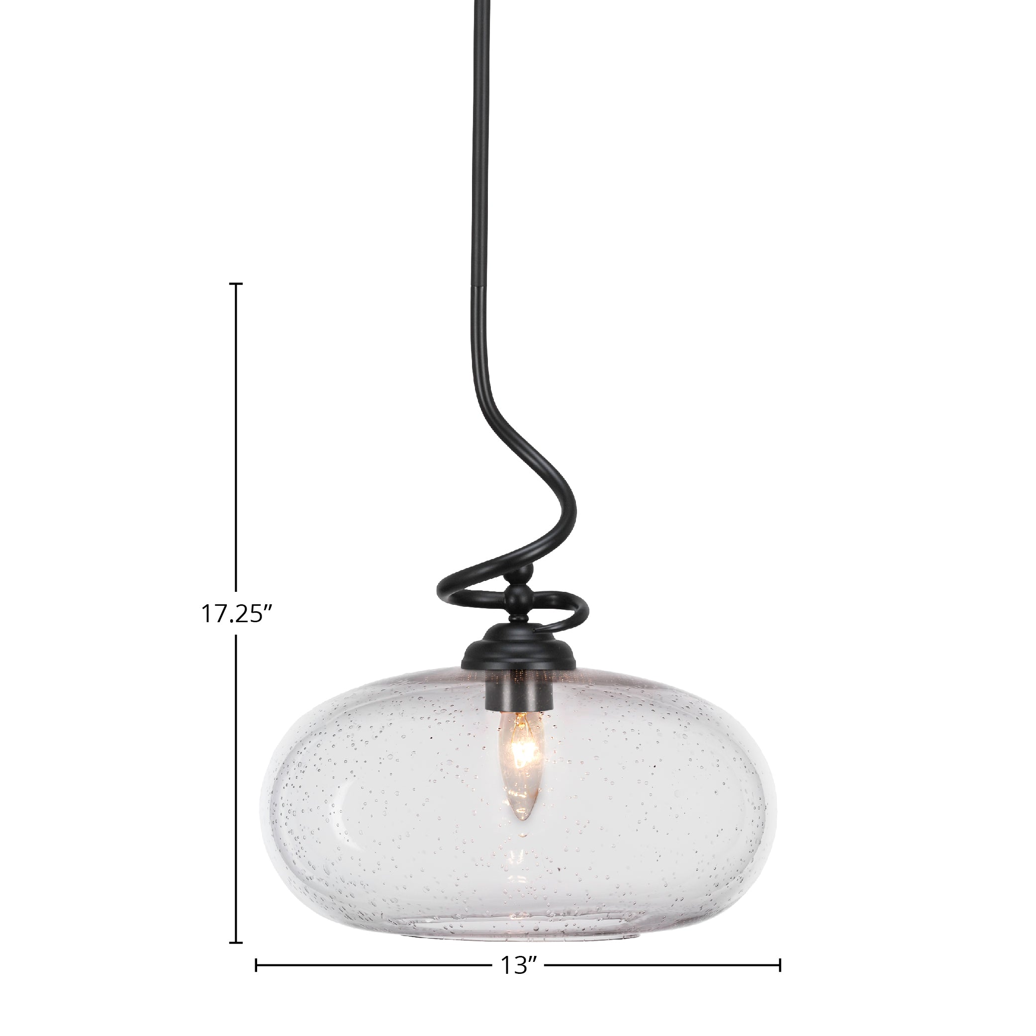 Capri One Light Pendant in Matte Black with 13" Clear Bubble Shade