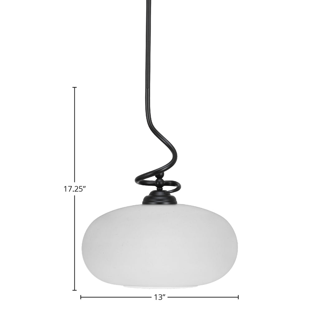 Capri One Light Pendant in Matte Black with 13" White Muslin Shade