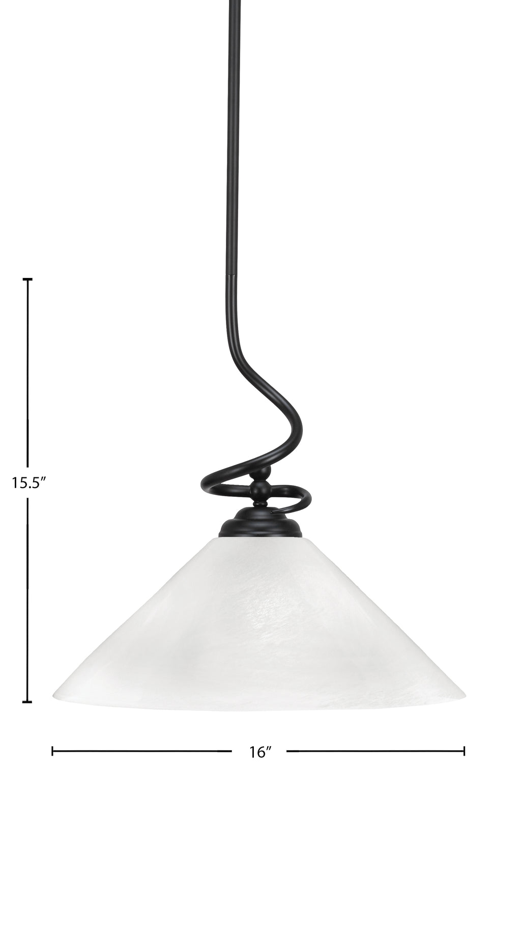 Capri One Light Pendant in Matte Black with 16" White Marble Shade