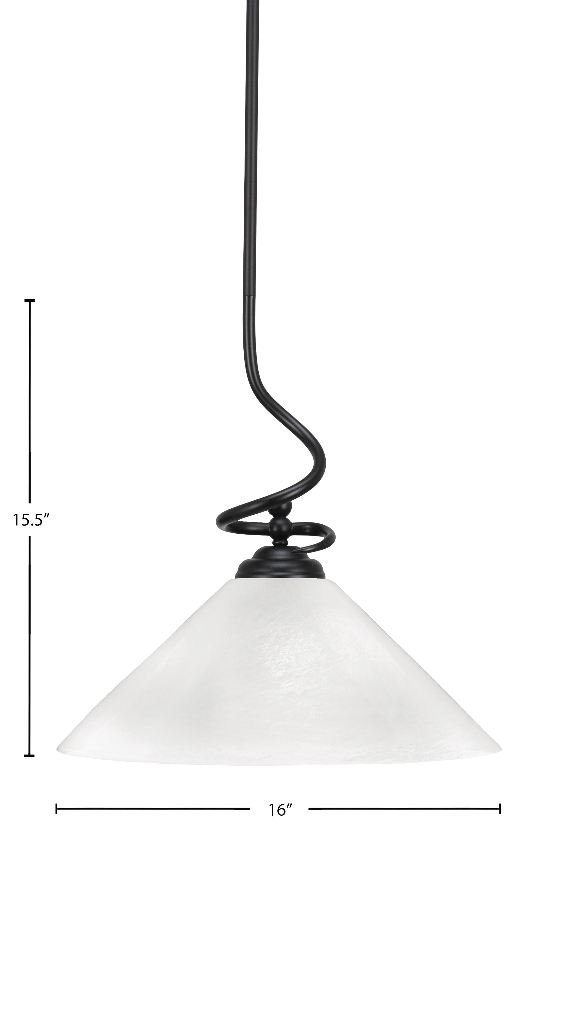 Capri One Light Pendant in Matte Black with 16" White Marble Shade