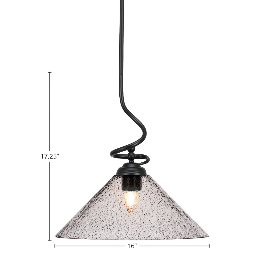 Capri One Light Pendant in Matte Black with 16" Smoke Bubble Shade