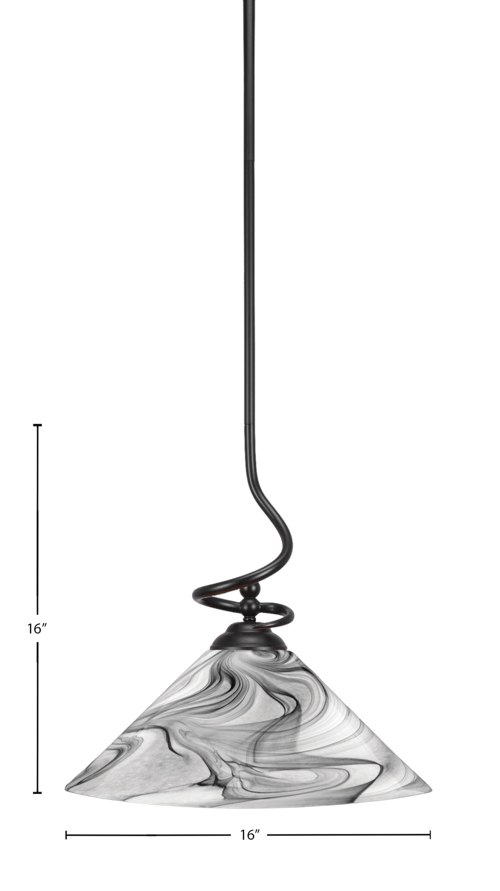 Capri One Light Pendant in Matte Black with 16" Onyx Swirl Shade