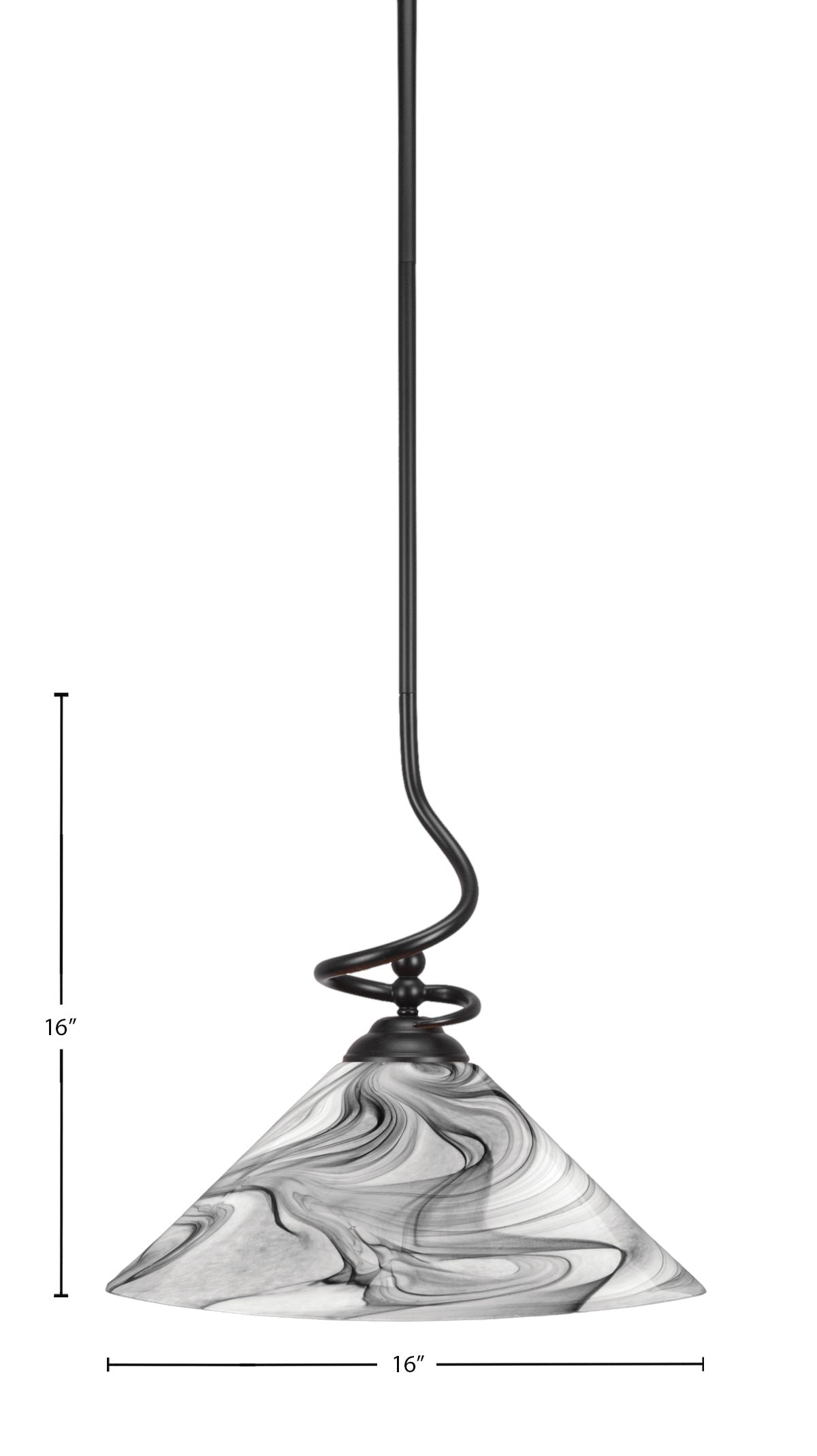 Capri One Light Pendant in Matte Black with 16" Onyx Swirl Shade
