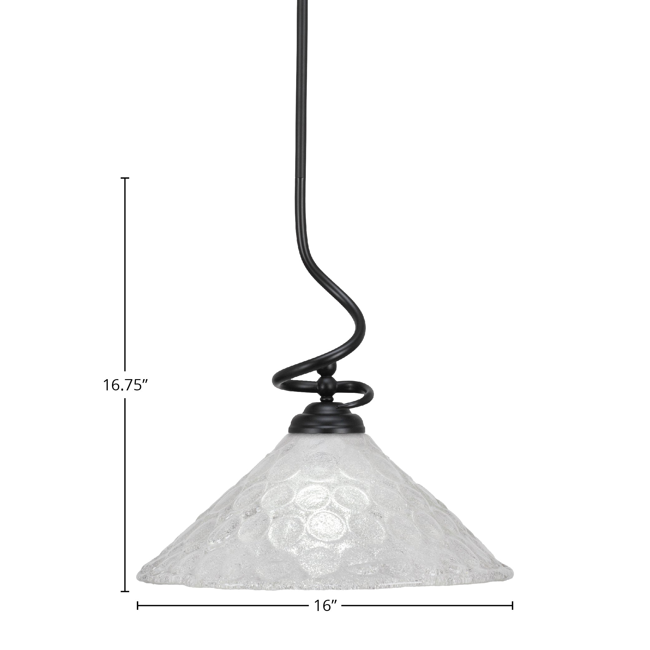 Capri One Light Pendant in Matte Black with 16" Italian Bubble Shade