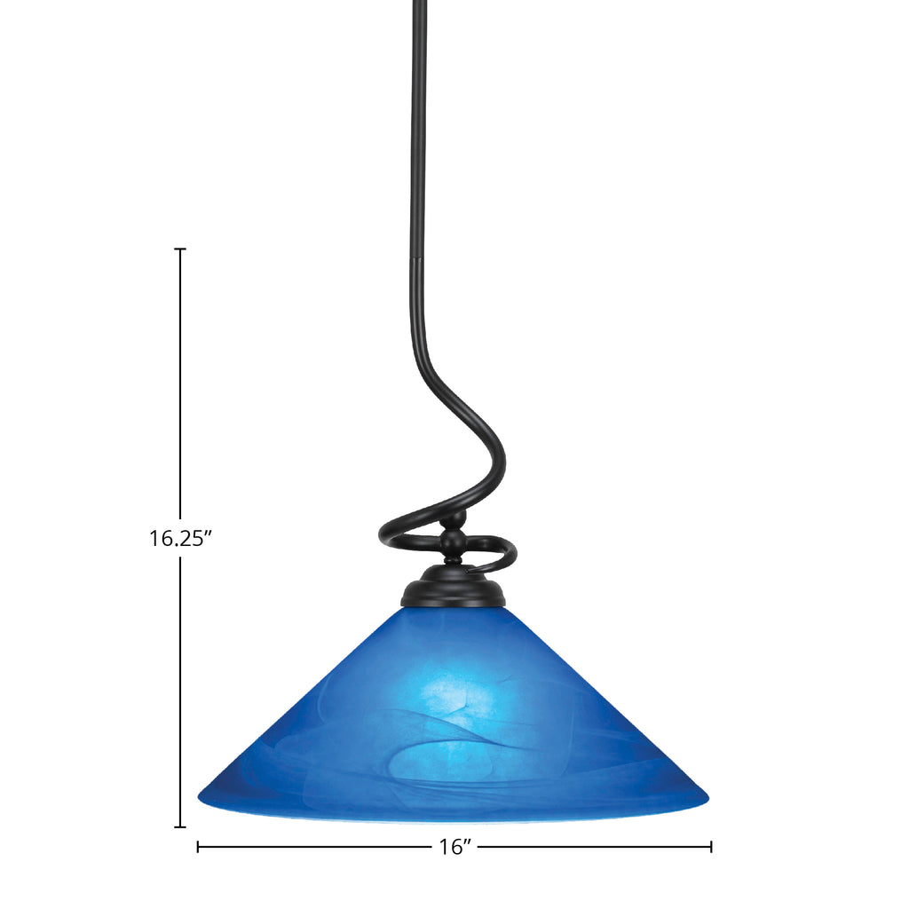 Capri One Light Pendant in Matte Black with 16" Blue Italian Shade