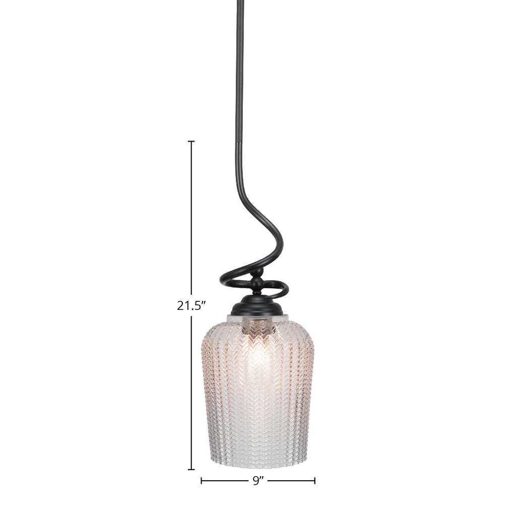 Capri One Light Pendant in Matte Black with 9" Clear Textured Shade