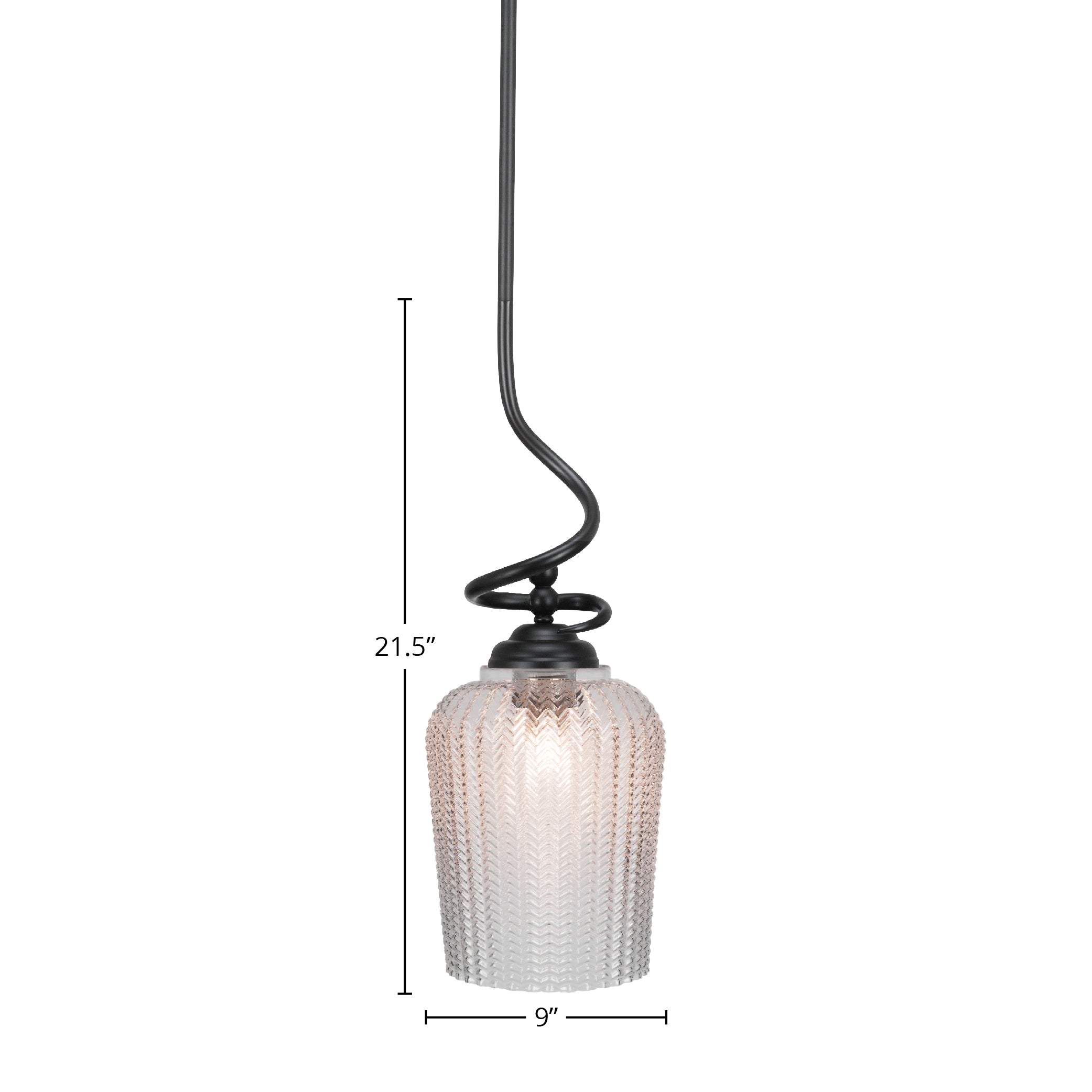 Capri One Light Pendant in Matte Black with 9" Clear Textured Shade