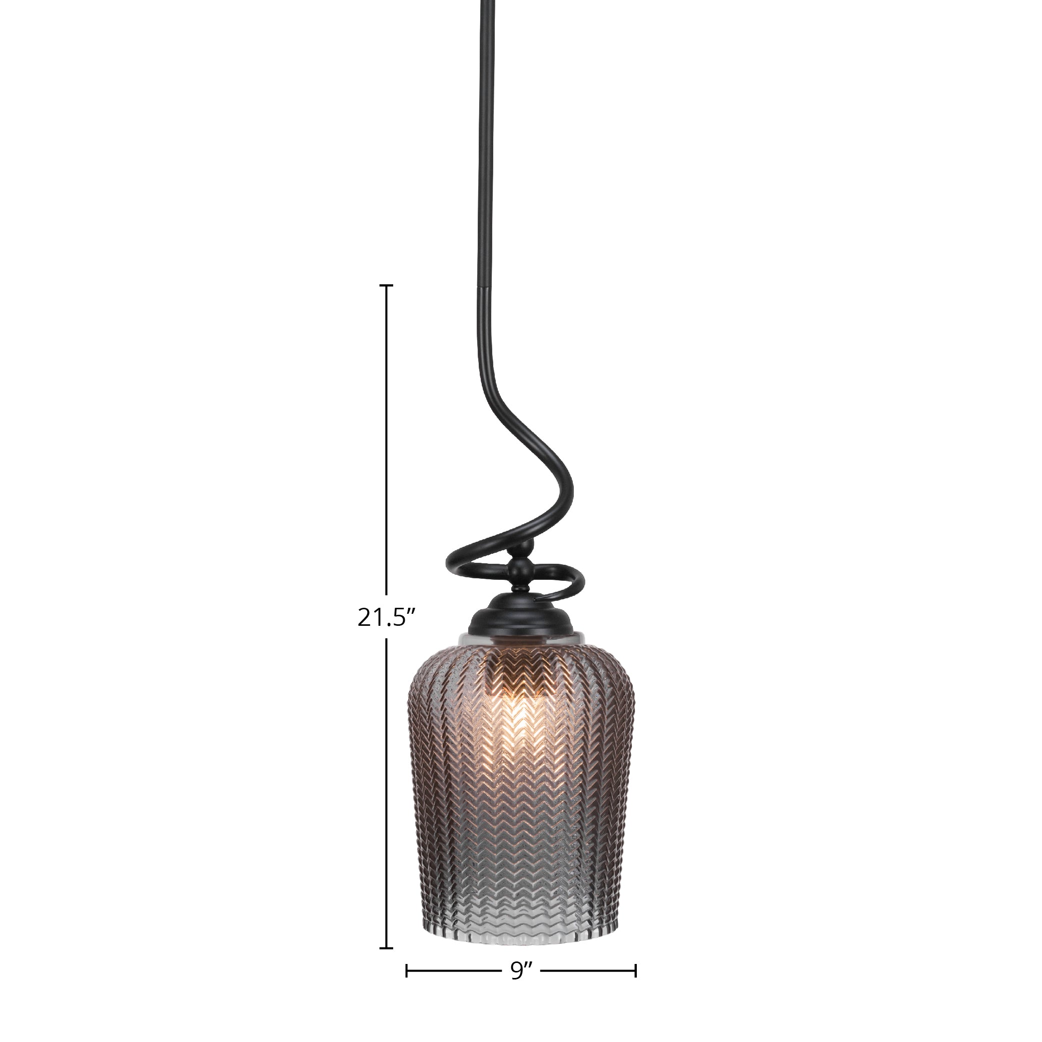 Capri One Light Pendant in Matte Black with 9" Smoke Textured Shade
