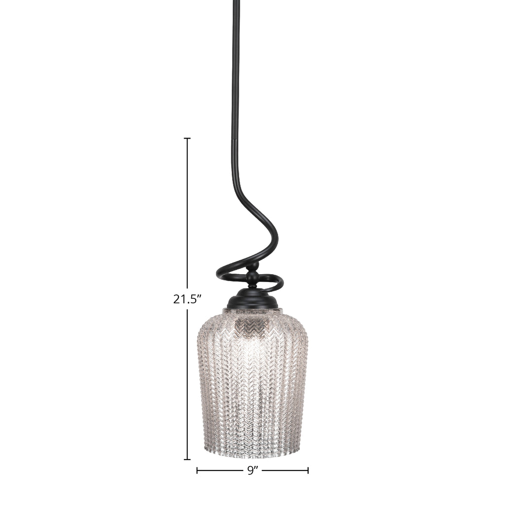 Capri One Light Pendant in Matte Black with 9" Silver Textured Shade