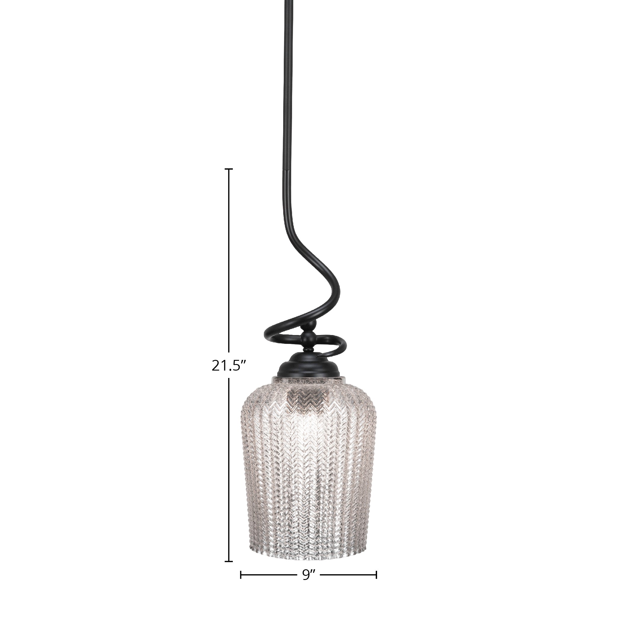 Capri One Light Pendant in Matte Black with 9" Silver Textured Shade