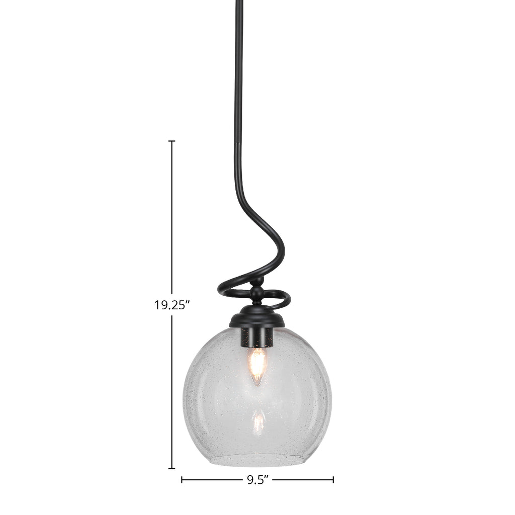 Capri One Light Pendant in Matte Black with 9.5" Clear Bubble Shade