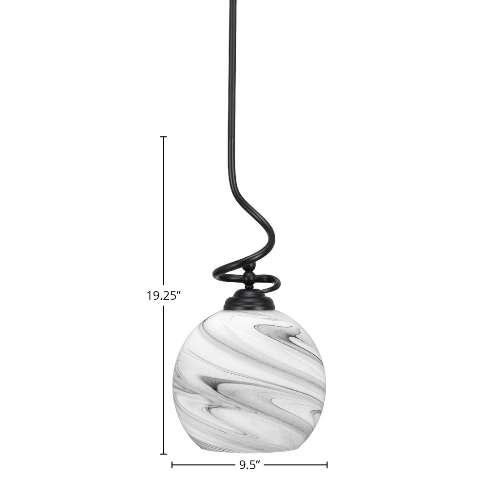 Capri One Light Pendant in Matte Black with 9.5" Onyx Swirl Shade