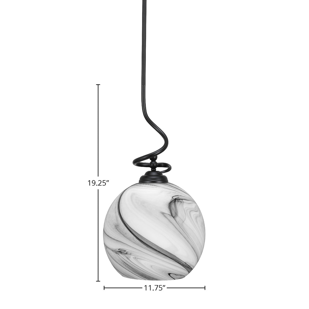 Capri One Light Pendant in Matte Black with 11.75" Onyx Swirl Shade