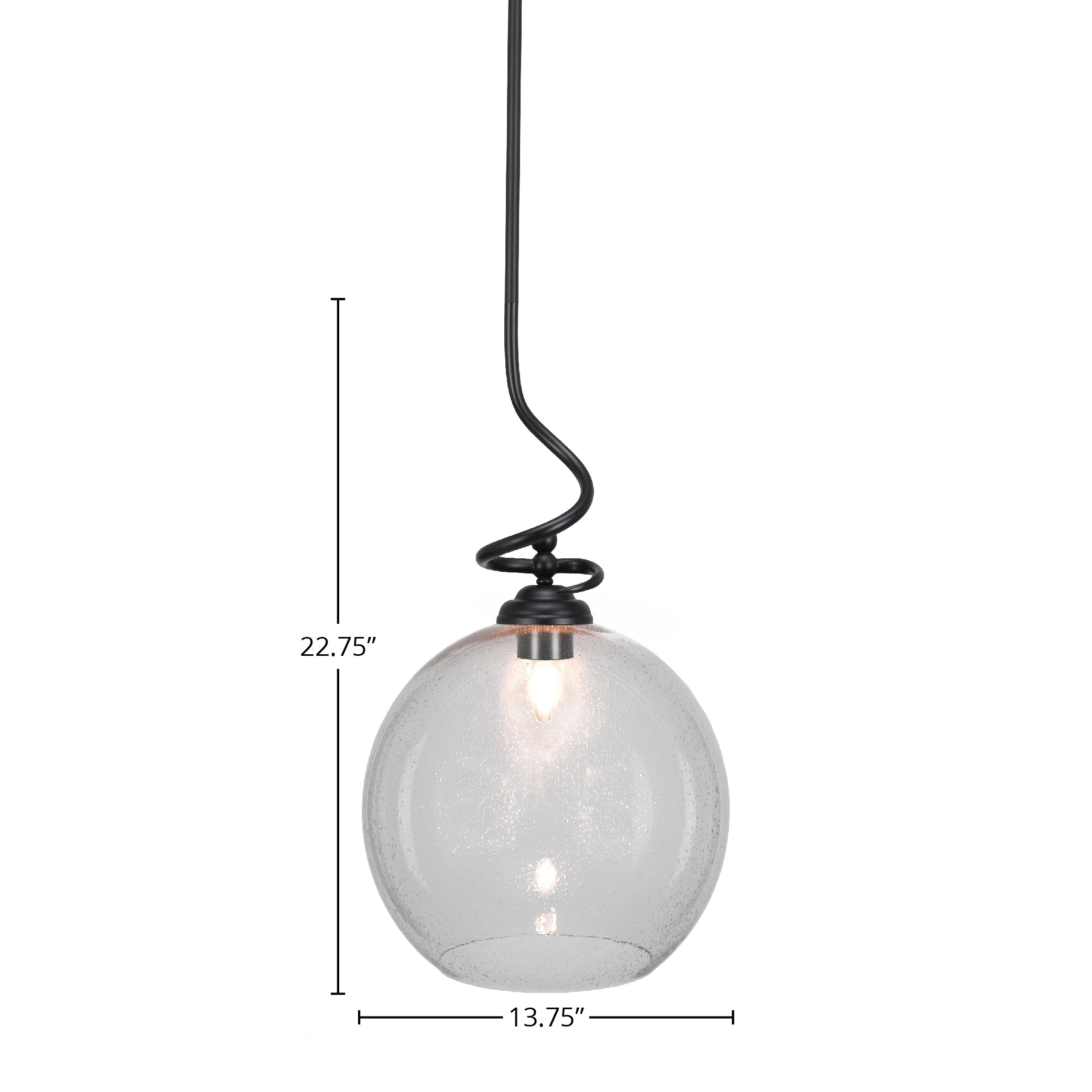Capri One Light Pendant in Matte Black with 13.75" Clear Bubble Shade