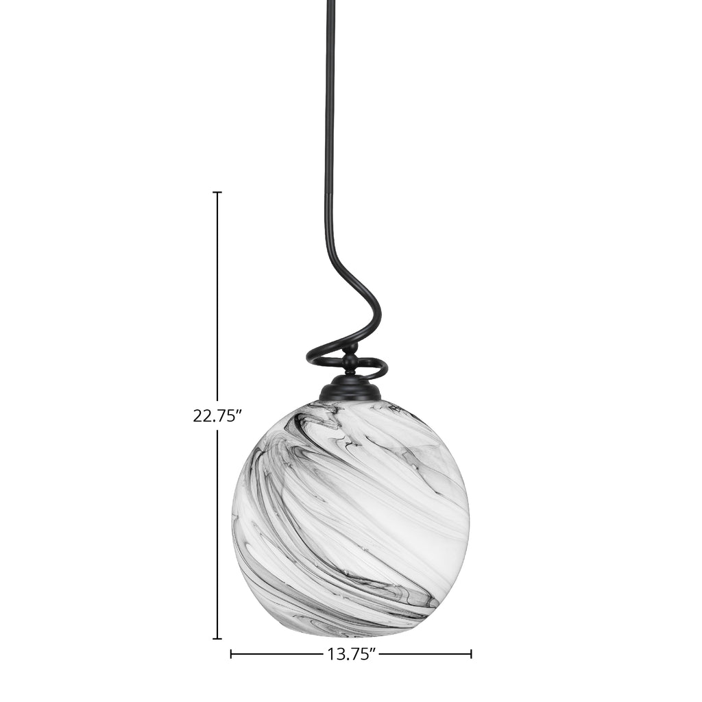 Capri One Light Pendant in Matte Black with 13.75" Onyx Swirl Shade
