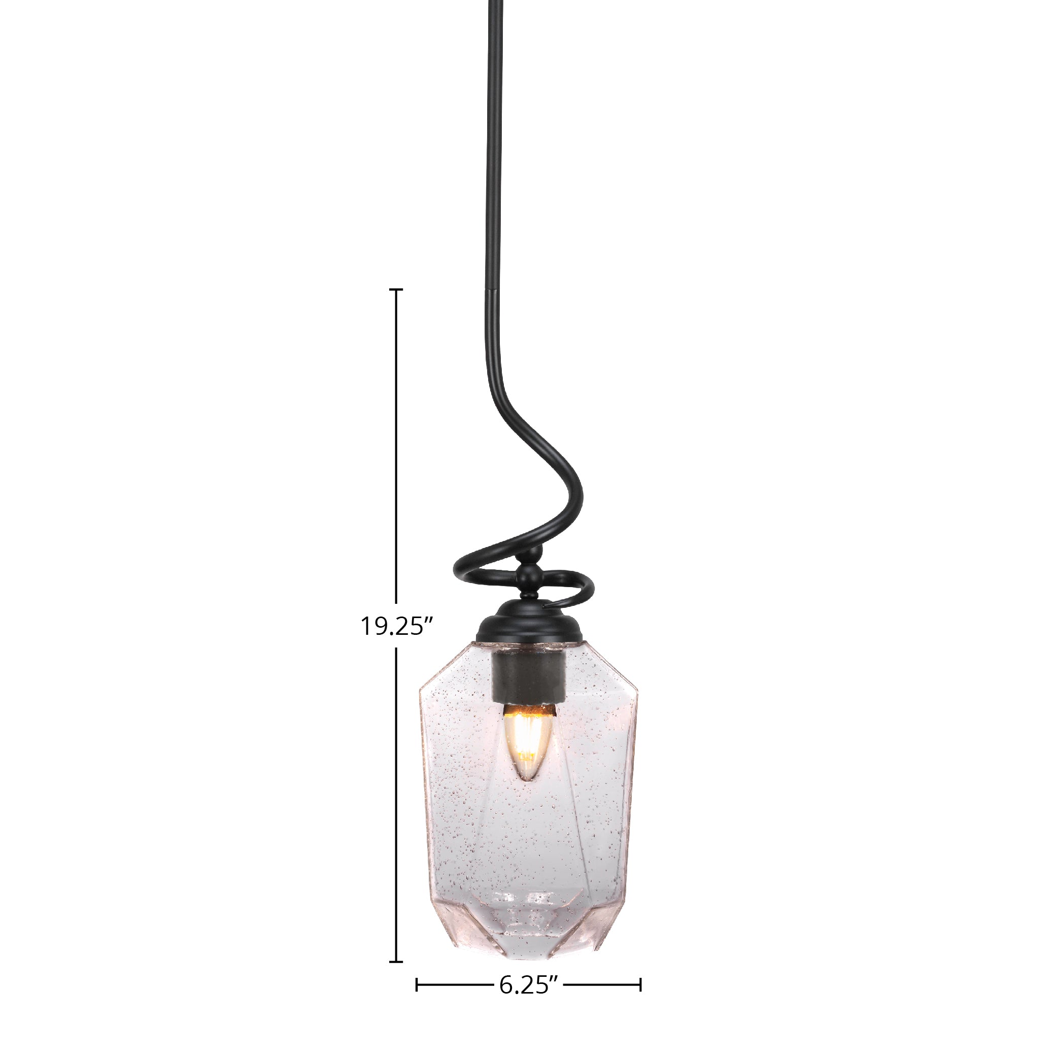 Capri One Light Pendant in Matte Black with 6.25" Clear Bubble Shade