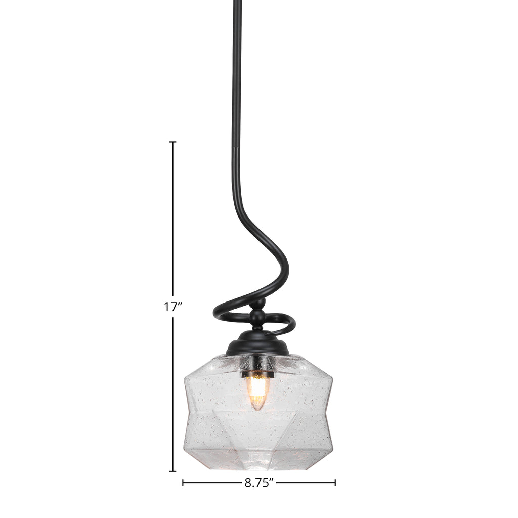 Capri One Light Pendant in Matte Black with 8.75" Clear Bubble Shade