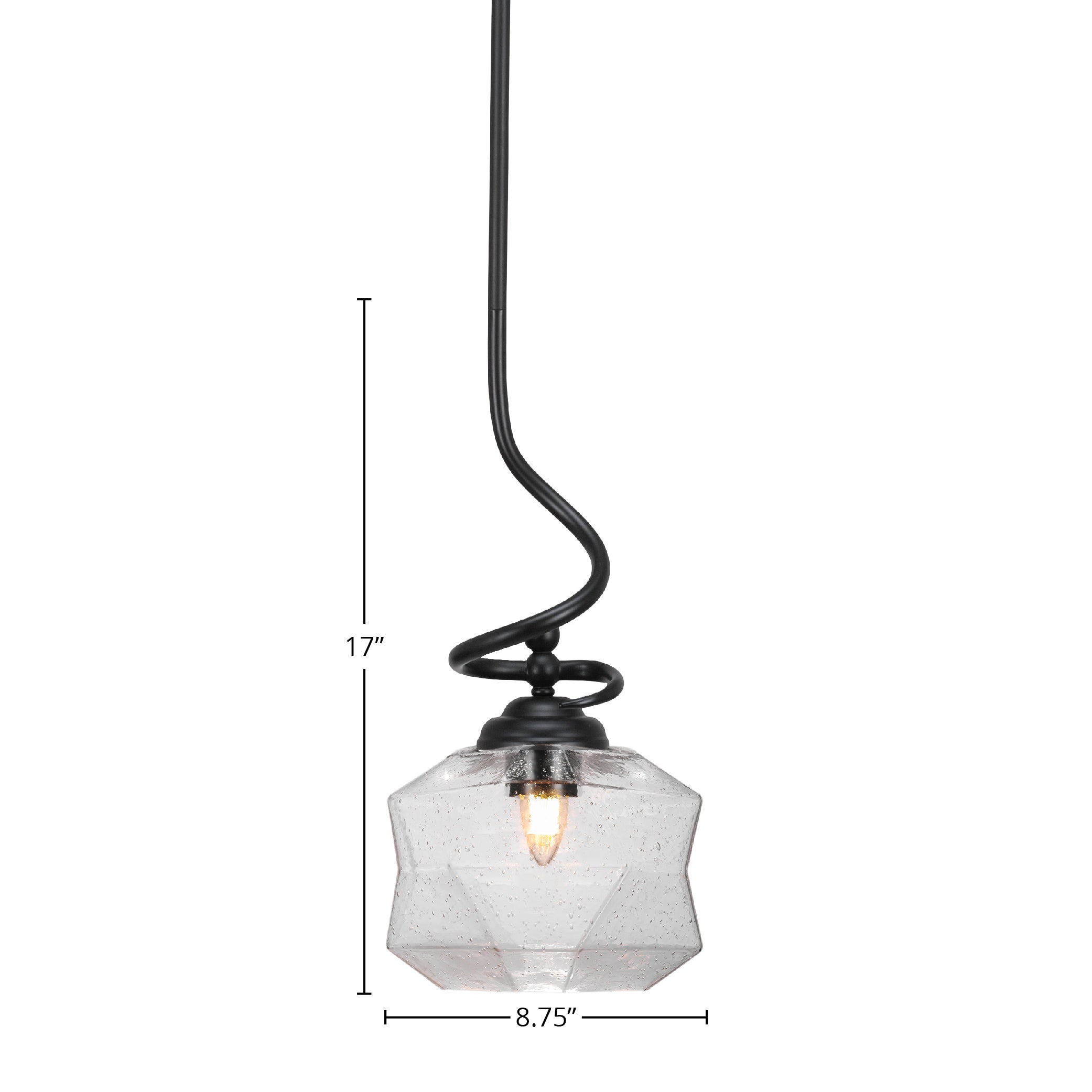 Capri One Light Pendant in Matte Black with 8.75" Clear Bubble Shade