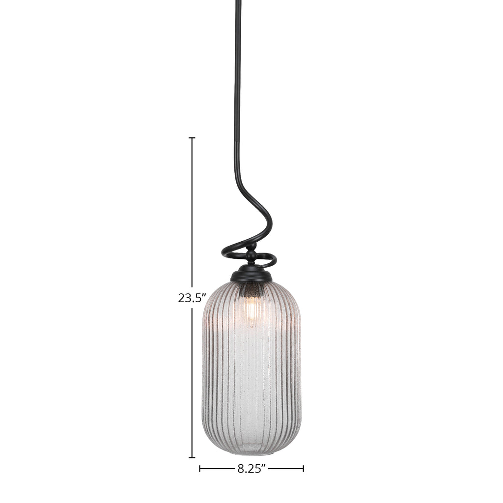 Capri One Light Pendant in Matte Black with 8.25" Micro Bubble Ribbed Shade