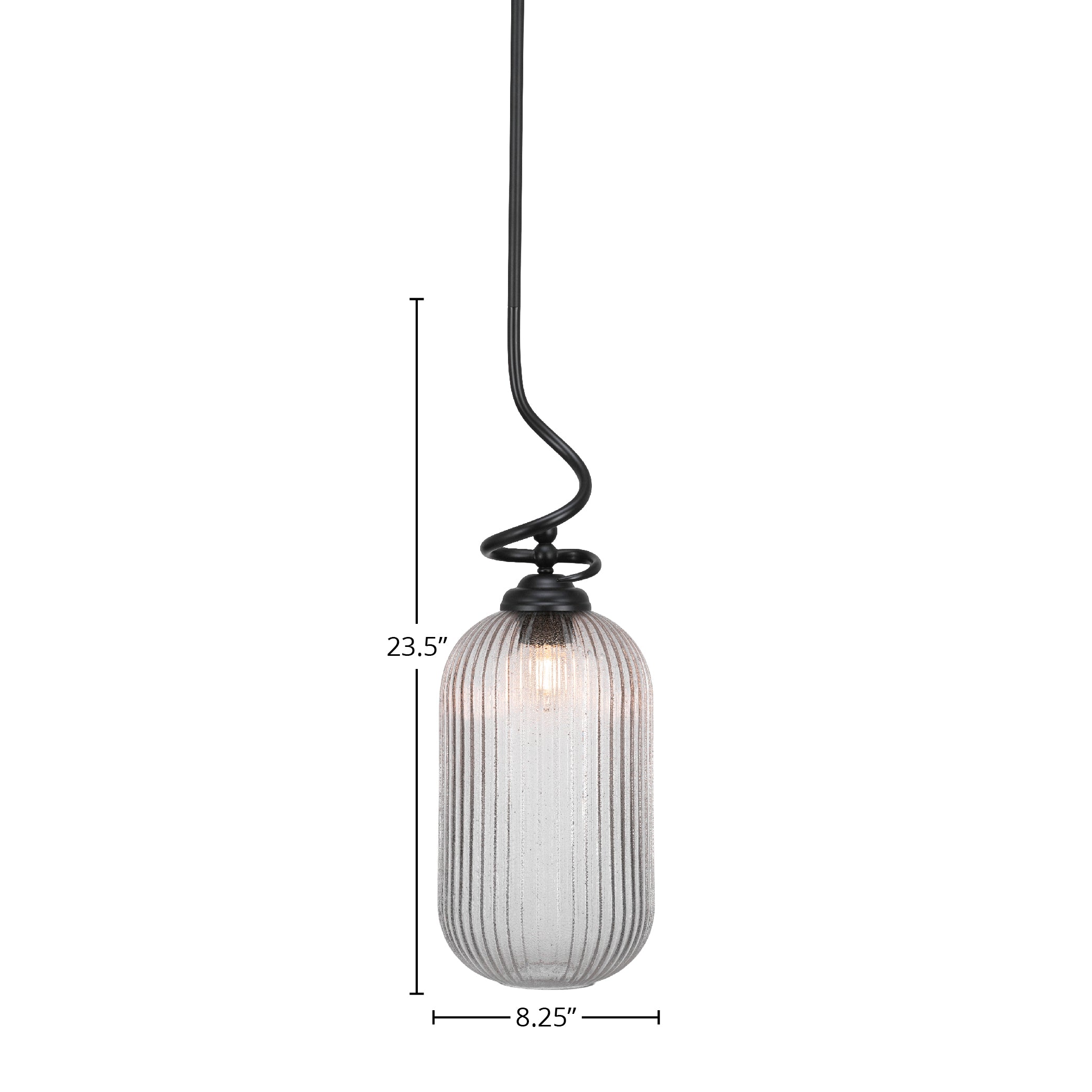 Capri One Light Pendant in Matte Black with 8.25" Micro Bubble Ribbed Shade