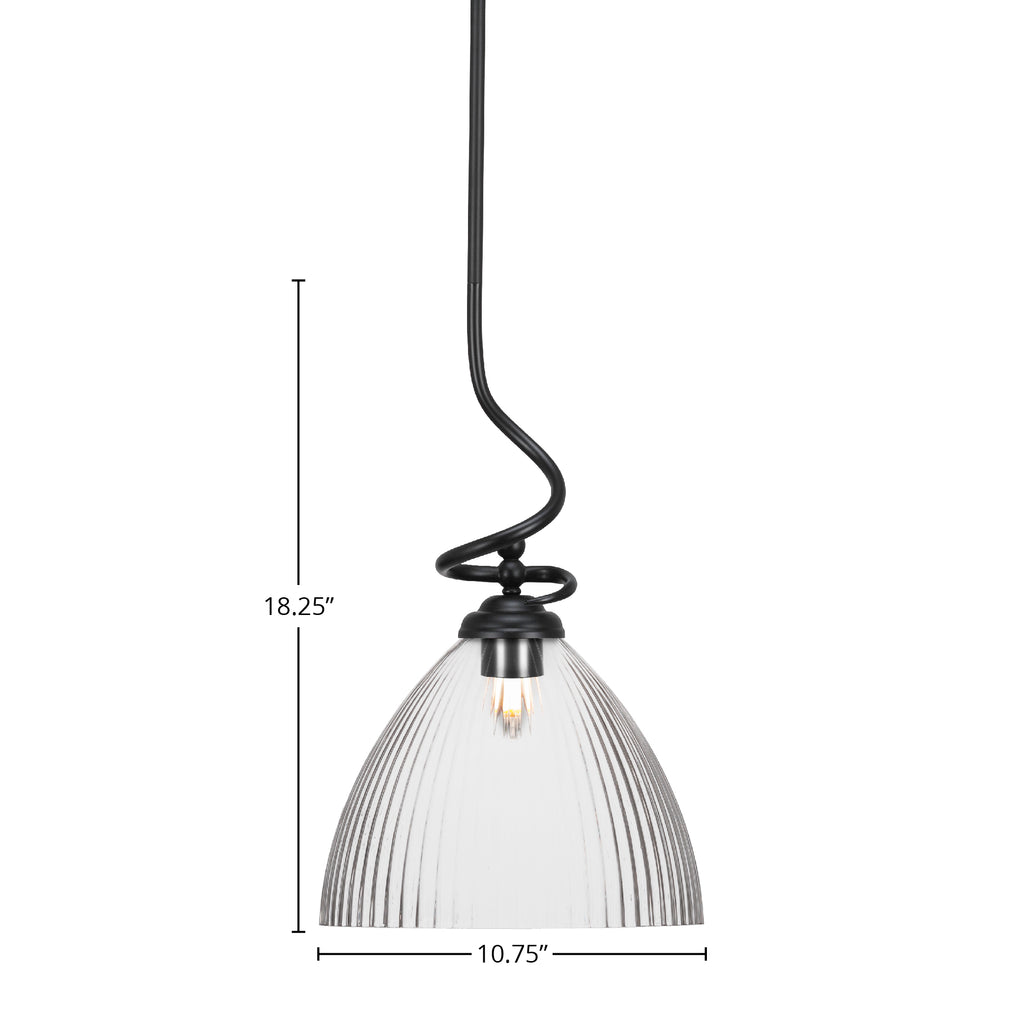 Capri One Light Pendant in Matte Black with 10.75" Clear Ribbed Shade