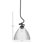 Capri One Light Pendant in Matte Black with 10.75" Clear Ribbed Shade