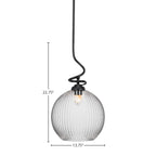 Capri One Light Pendant in Matte Black with 13.75" Clear Ribbed Shade