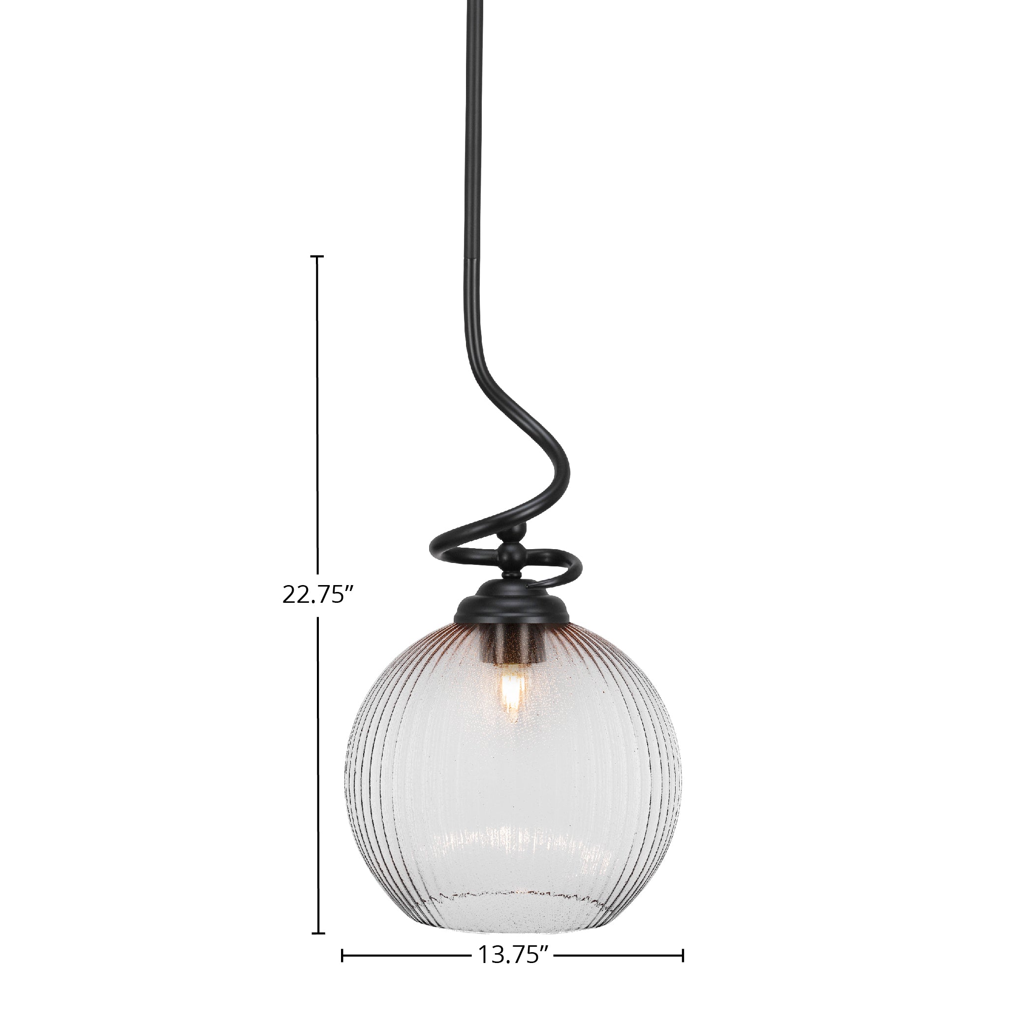 Capri One Light Pendant in Matte Black with 13.75" Micro Bubble Ribbed Shade