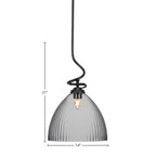 Capri One Light Pendant in Matte Black with 14" Clear Ribbed Shade