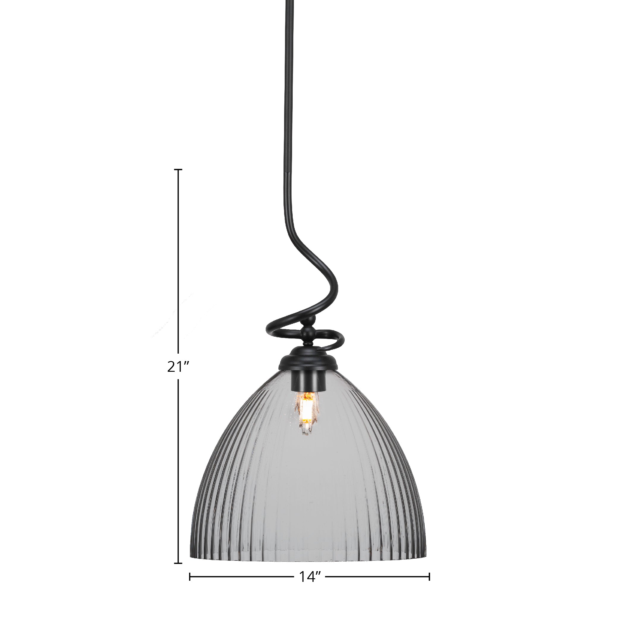 Capri One Light Pendant in Matte Black with 14" Clear Ribbed Shade