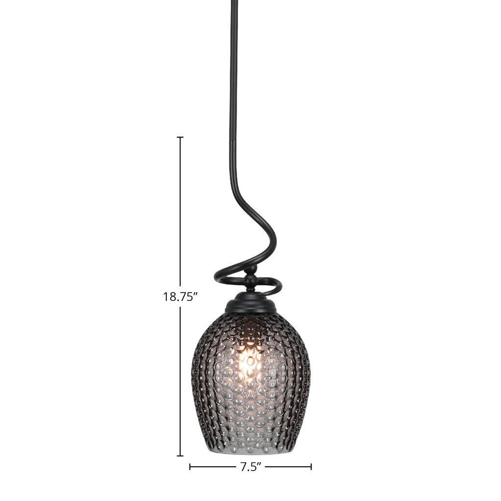 Capri One Light Pendant in Matte Black with 7.5" Smoke Textured Shade