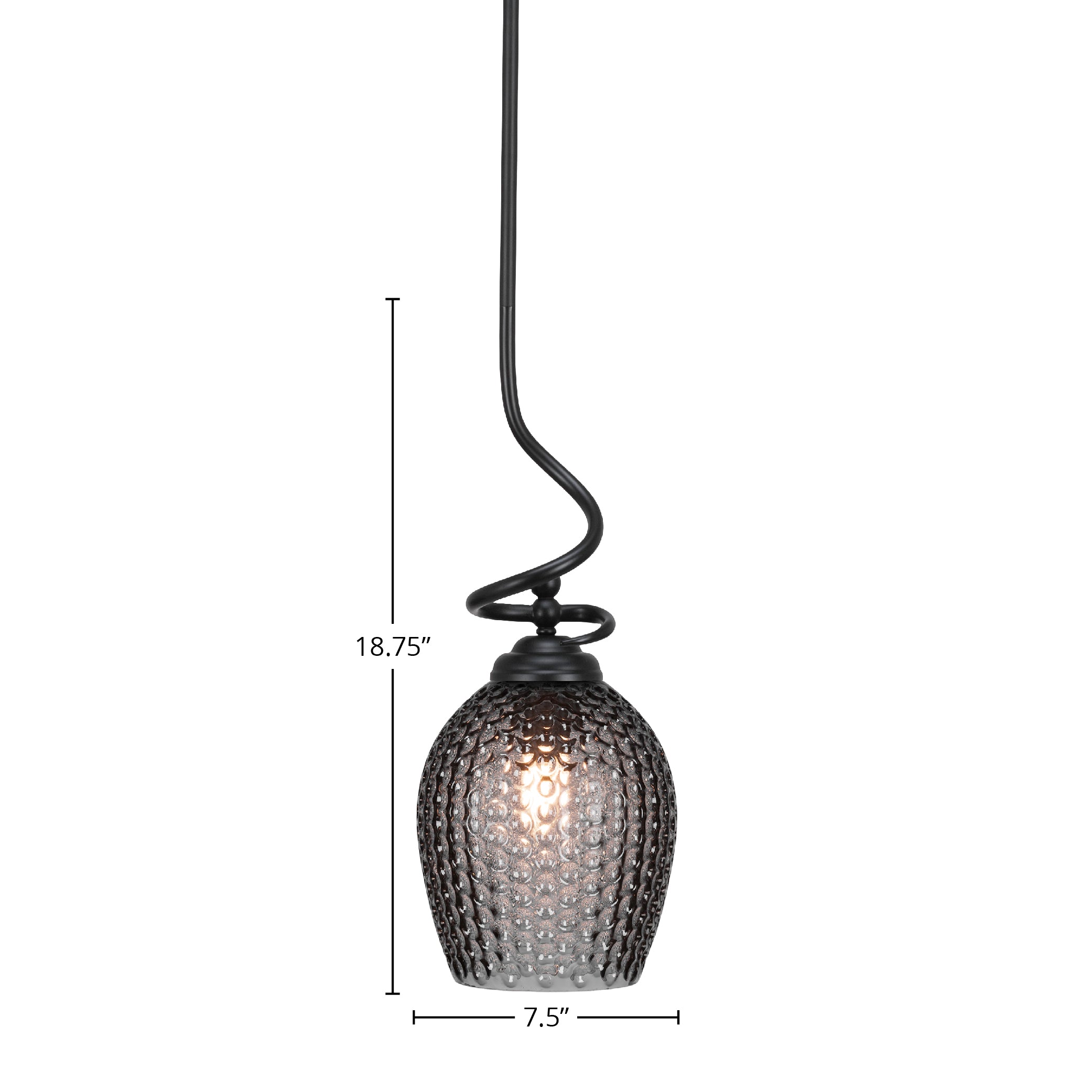 Capri One Light Pendant in Matte Black with 7.5" Smoke Textured Shade