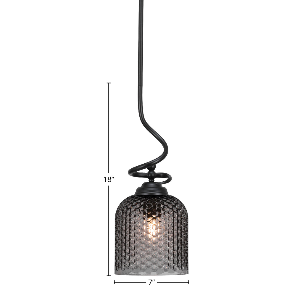 Capri One Light Pendant in Matte Black with 7" Smoke Textured Shade