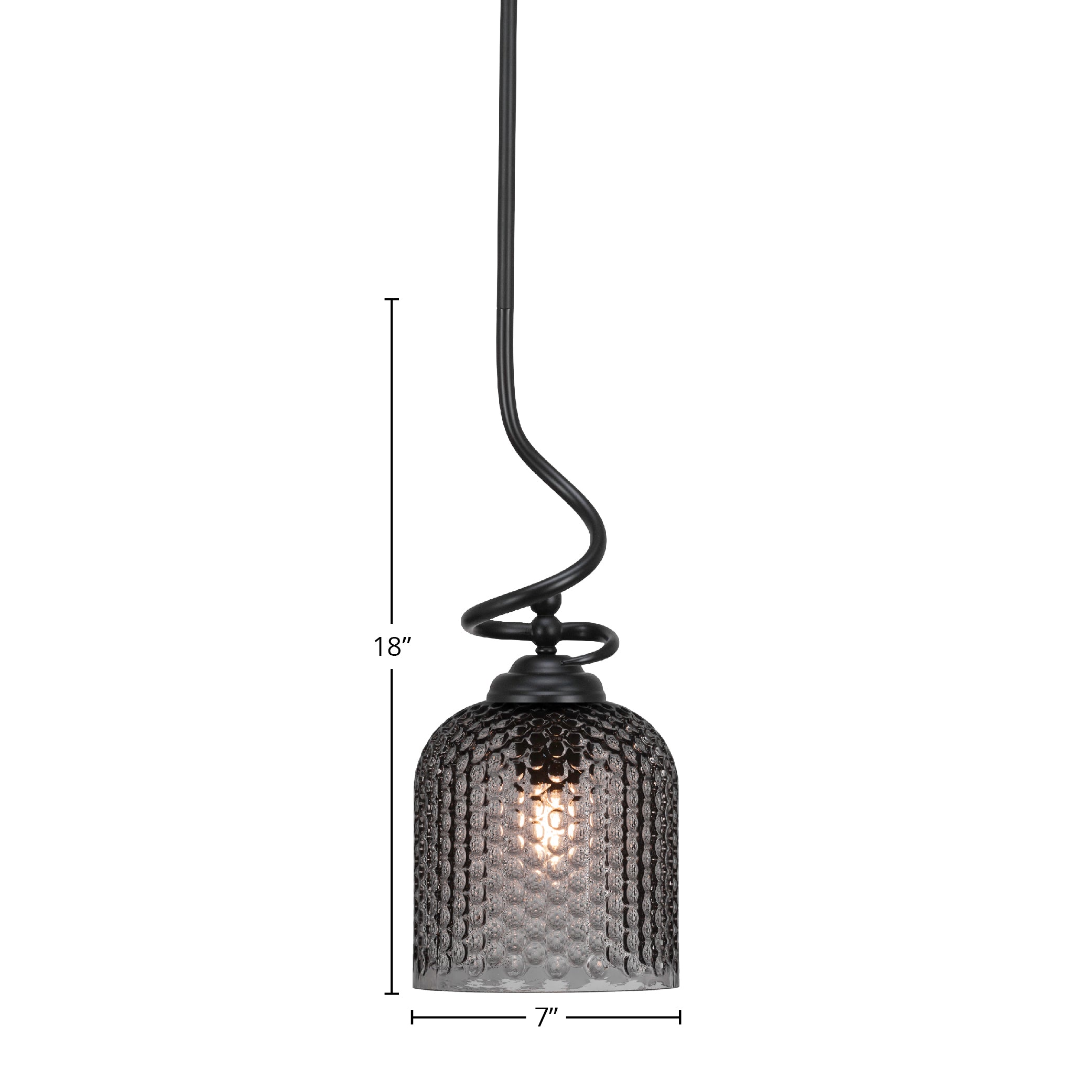 Capri One Light Pendant in Matte Black with 7" Smoke Textured Shade