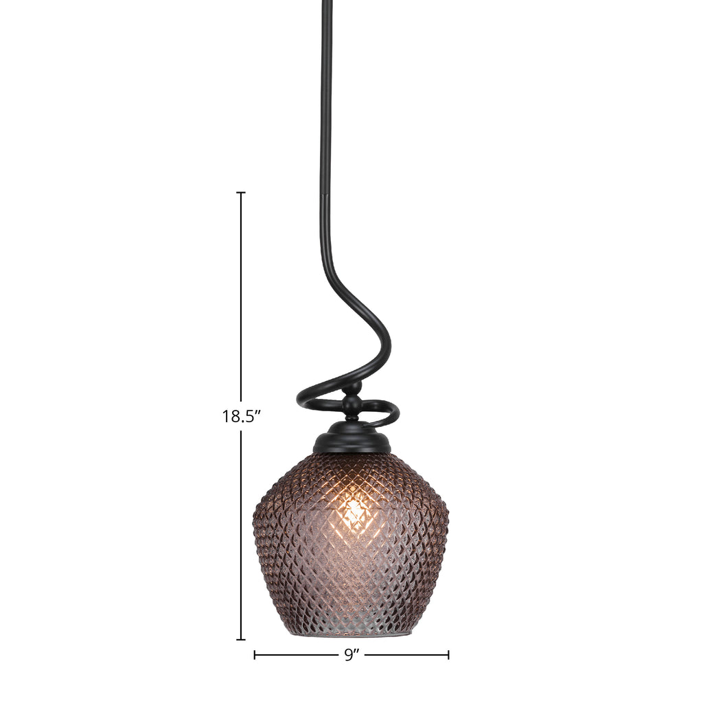 Capri One Light Pendant in Matte Black with 9" Smoke Textured Shade