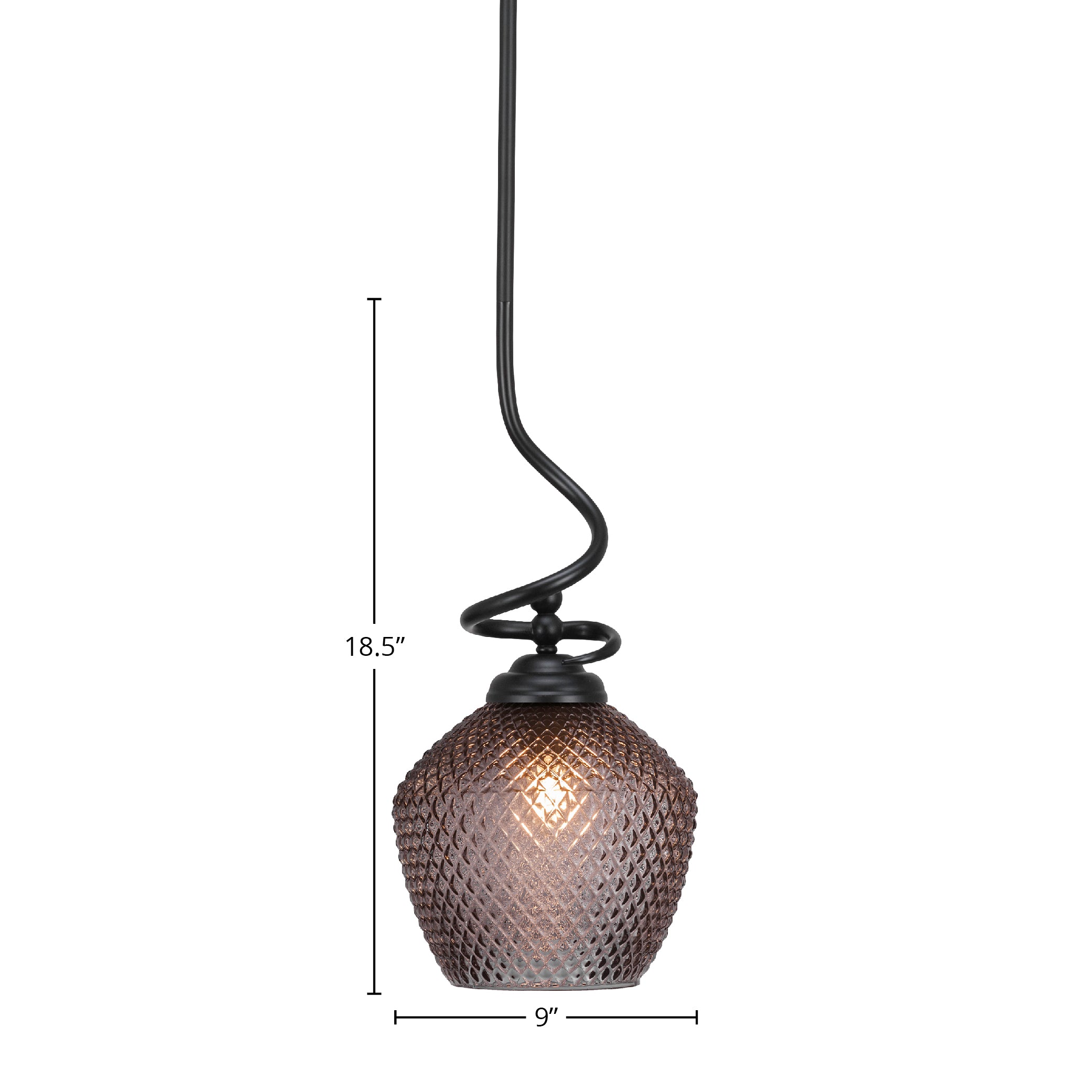 Capri One Light Pendant in Matte Black with 9" Smoke Textured Shade