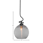 Capri One Light Pendant in Matte Black with 12" Clear Ribbed Shade