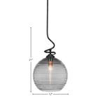 Capri One Light Pendant in Matte Black with 12" Smoke Ribbed Shade
