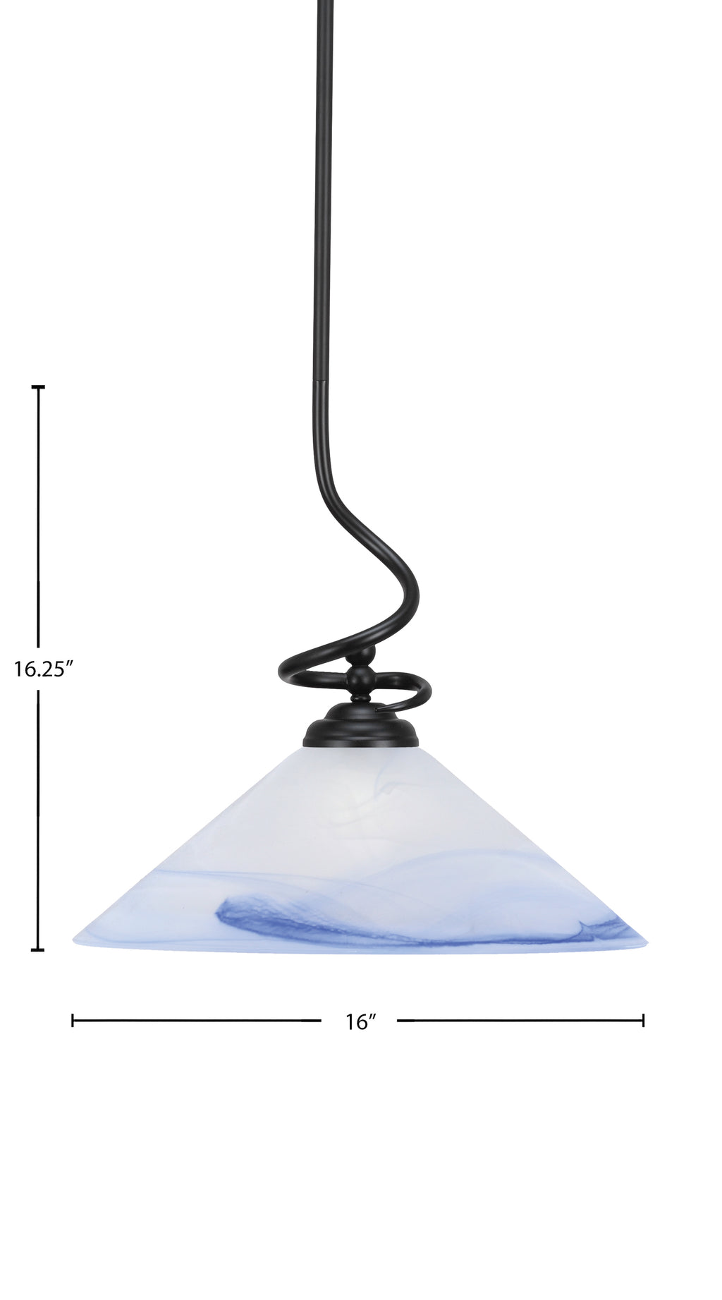 Capri One Light Pendant in Matte Black with 16" Blue Swirl Shade