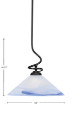 Capri One Light Pendant in Matte Black with 16" Blue Swirl Shade